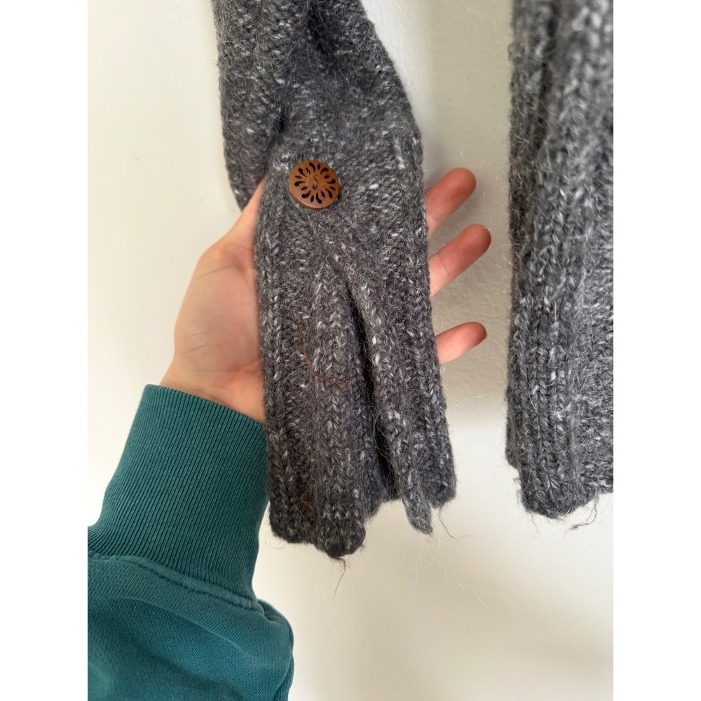 Lole Womens Gray Mohair Blend Cable Knit Turtleneck Sweater Wood Button Cuffs M - Picture 6 of 9